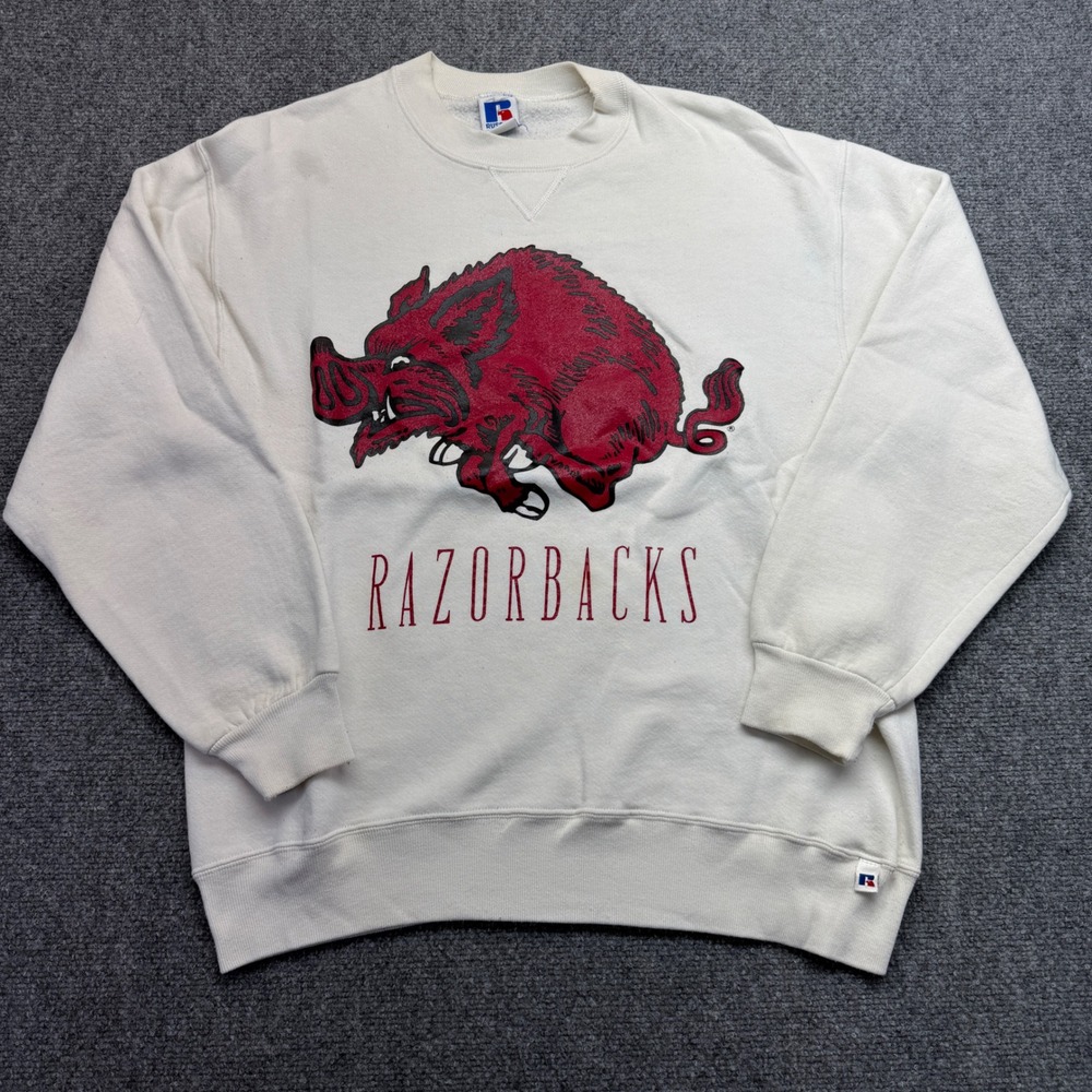 Vintage Russell Athletic Arkansas Razorbacks Sweatshirt Mens XL Cream USA sport